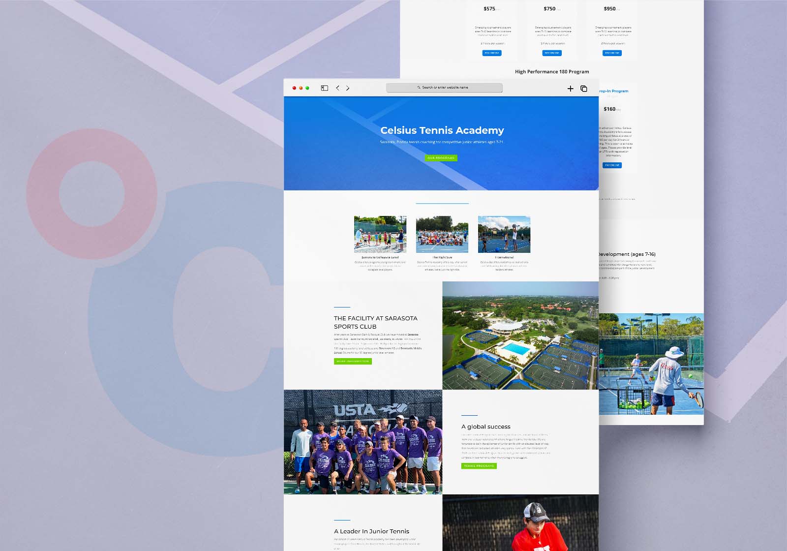 tennis academy website design and strategy